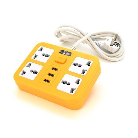 Мережевий фільтр ТВ-Т15, 4 розетки + 3 USB, з перемикачем, 2 м, перетин 3х0, 75мм, 2500W, Yellow, Box YT13078 фото