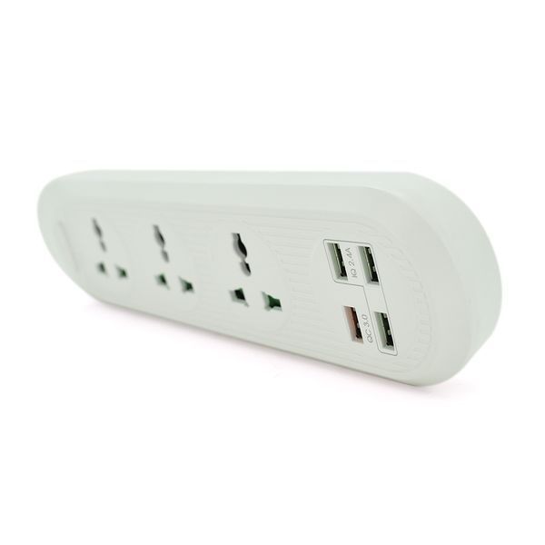 Мережевий фільтр ТВ-Т16, 3 розетки + 4 USB, 2 м, перетин 3х0,75мм, 3000W, White, Box YT21822 фото