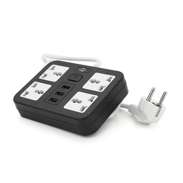 Мережевий фільтр ТВ-Т15, 4 розетки + 3 USB, 2 м, перетин 3х0, 75мм, 2500W, Black, Box YT7043 фото