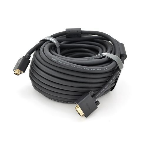Кабель VEGGIEG VG-30 VGA 3 + 6, 30m, male to male (тато-тато), OD-8.0mm, 2 фериту, круглий Black, коннектор Gold, Box YT19699 фото
