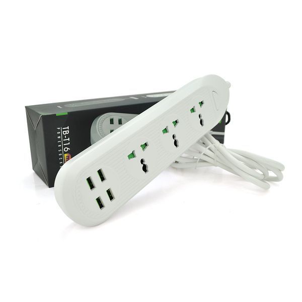 Мережевий фільтр ТВ-Т16mini, 3 розетки + 4 USB, 2 м, перетин 3х0, 75мм, 3000W, White, Box YT21823 фото