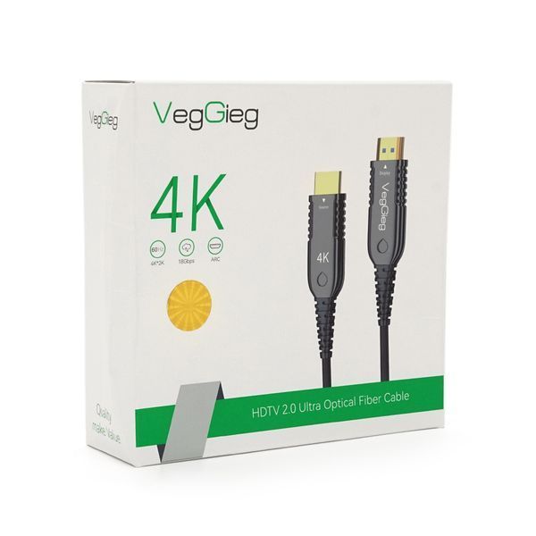 Кабель VEGGIEG HA-20 HDMI-HDMI 4K UHD, 20.0m, v2,0, OD-4.0mm, круглий, Black, коннектор Black-Metal, Box YT19719 фото