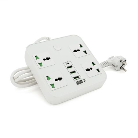Мережевий фільтр ТВ-Т90, 4 розетки + 3 USB, 2 м, перетин 3х0, 75мм, 3000W, White, Box YT13084 фото