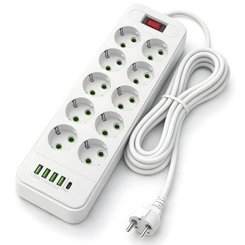 Мережевий подовжувач на 10 розеток + 5 портів зарядки (4 USB, 1 Type-C): фільтр живлення 5 метрів D10L 1163 фото