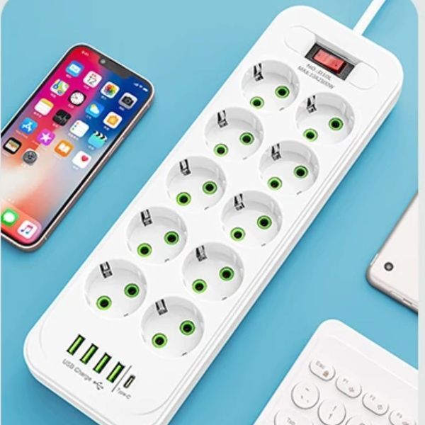 Мережевий подовжувач на 10 розеток + 5 портів зарядки (4 USB, 1 Type-C): фільтр живлення 5 метрів D10L 1163 фото