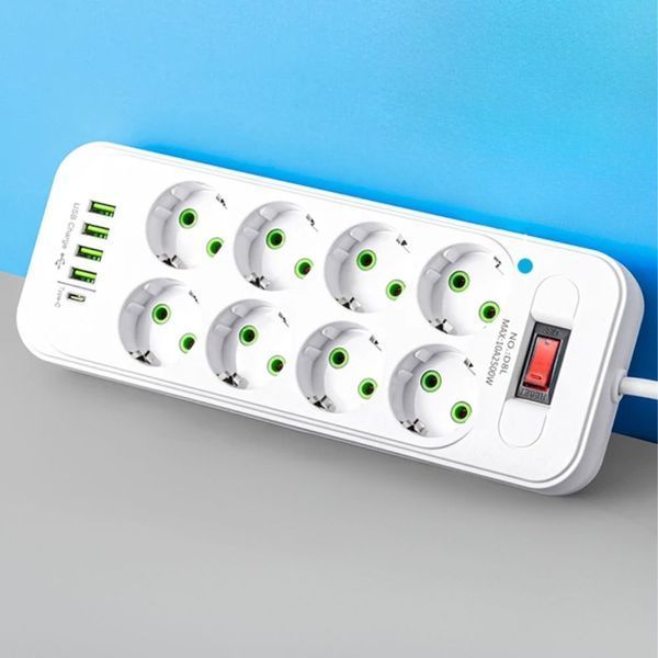 Мережевий подовжувач на 10 розеток + 5 портів зарядки (4 USB, 1 Type-C): фільтр живлення 5 метрів D10L 1163 фото