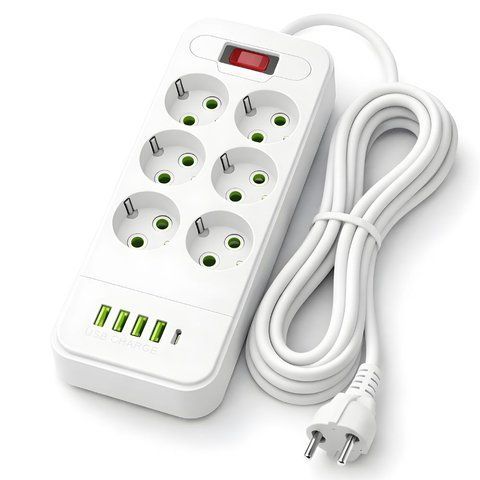 Мережевий подовжувач на 6 розеток + 5 портів зарядки (4 USB, 1 Type-C): фільтр живлення 5 метрів D6L 1164 фото