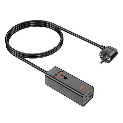 Мережевий фільтр HOCO AC10A на 1 розетку + 2 USB + 2 USB-C, 65W, кабель 1,5 м, 220В, Black, Box YT35125 фото
