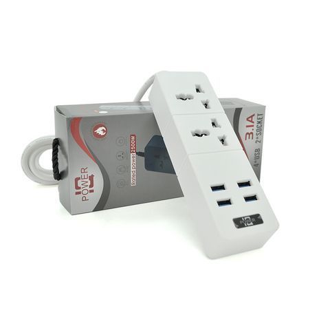 Мережевий фільтр ТВ-Т07, 2 розетки + 4 USB, 2 м, перетин 3х0,75мм, 2500W, White, Box YT21818 фото