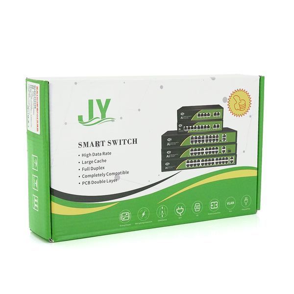 POE комутатор JY-1010B 8 POE 10/100 + 2 RJ45 10/100 + вбудований блок живлення 52V 2.3A YT20954 фото