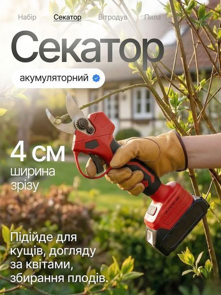Аккумуляторный садовый набор 4 в 1: Цепная пила, Секатор, Триммер, Воздуходувка 36V, 2 АКБ 1173 фото