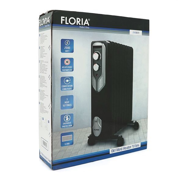 Масляний обігрівач FLORIA ZLN3659, 2000Вт, 3 режими 800 / 1200 / 2000Вт, Box YT22609 фото