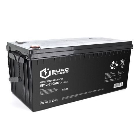 Акумуляторна батарея EUROPOWER AGM EP12-200M8 12V 200Ah (522 x 240 x 219) Black Q1/18 YT14260 фото