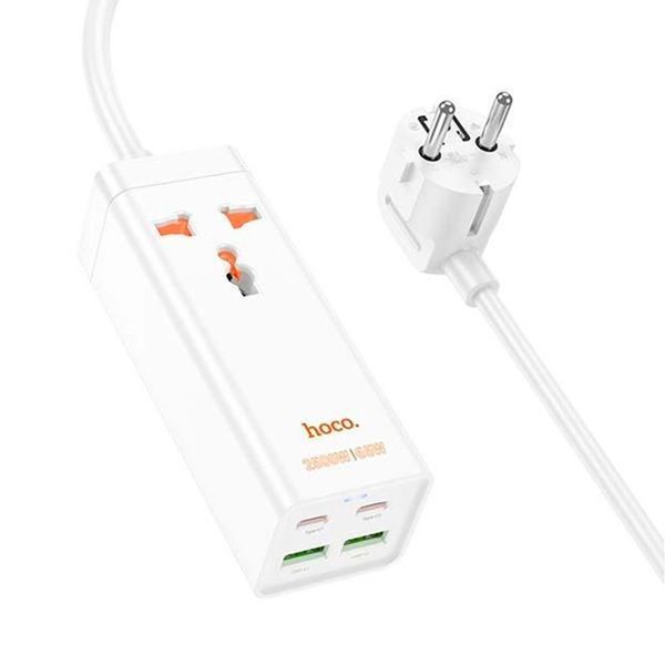 Мережевий фільтр HOCO AC10A на 1 розетку + 2 USB + 2 USB-C, 65W, кабель 1,5 м, 220В, White, Box YT35091 фото