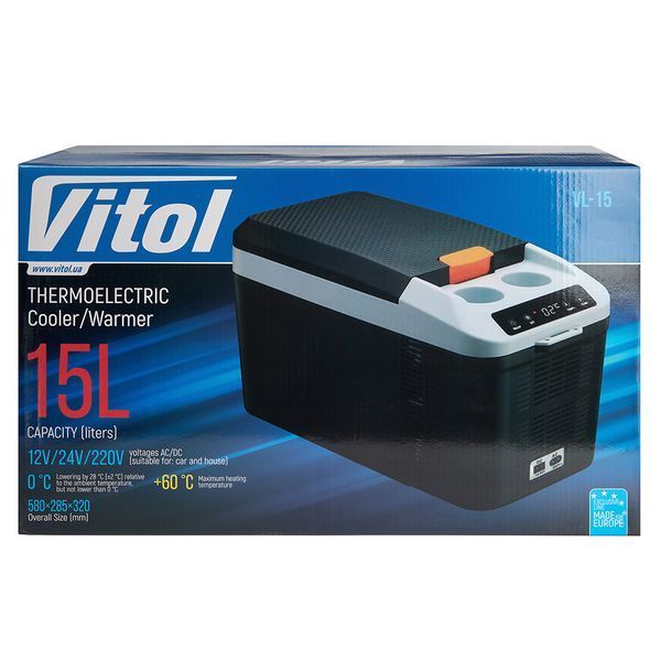 Автохолодильник VITOL VL-15 &mdash; 15 л, охлаждение до &minus;32&deg;C от окружающей, нагрев до +65&deg;C VL-15 фото