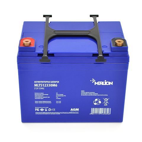 Акумуляторна батарея MERLION EURO AGM MLTS12330M6 12 V 33 Ah (195 x 130 x 155 (165)), 9.7 kg Blue ( ліворуч), Q1 YT39680 фото