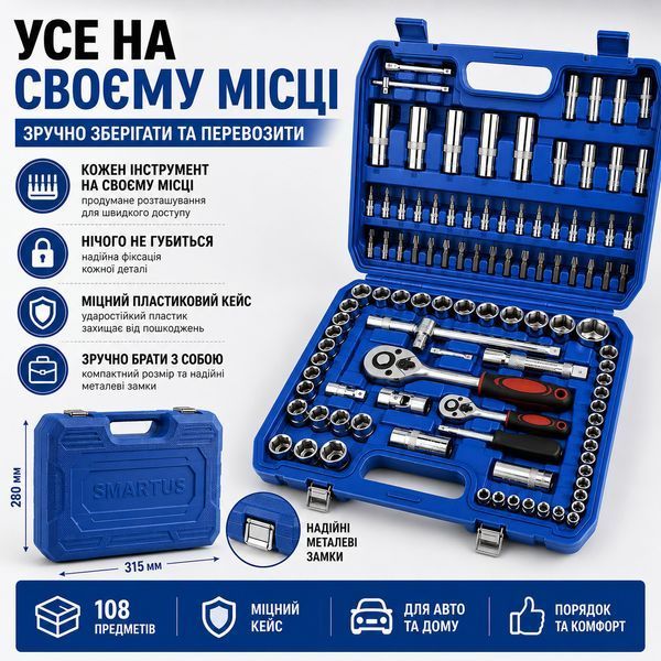 Професійний набір інструментів 108 предметів у кейсі TM-110 (Інструменти для авто) 802 фото