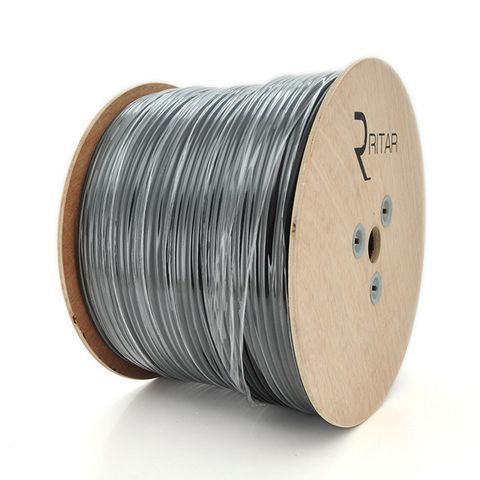 Кабель коакс. з живленням + трос RITAR BM305-RG59 + 2x0.5mm + 1x1.2mm, 0,81 мм.CU, 64x0.12m CCA жовтий екран, 75 Ом, FPE, 6,91мм чорна PVC, бухта 305м Q1 YT10151 фото