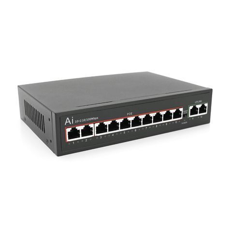 POE комутатор Merlion 10 POE 10/100 + 2 RJ45 10/100 вбудований блок живлення 52V 2.5A YT33517 фото