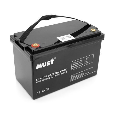 Акумуляторна батарея Must LiFePO4 LP15-12100 12,8V 100Ah, 1,28kWh, BMS50A@4S, 6000 cycles, 339x185x218, 12kg YT32858 фото