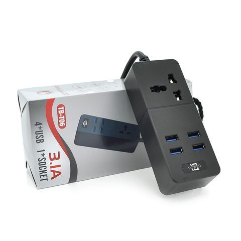 Мережевий фільтр ТВ-Т06, 1 розетка + 4 USB, 2 м, перетин 3х0,75мм, 2500W, Black, Box YT8967 фото