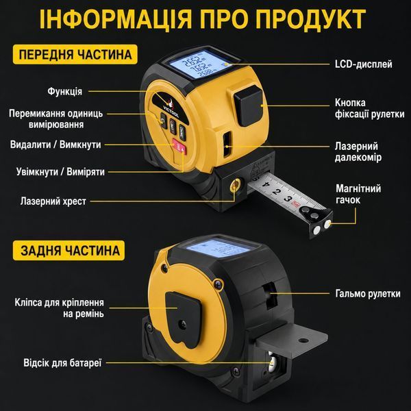 Лазерна рулетка Smartus RL-40 3в1, 40 м, 5 м 17748 фото