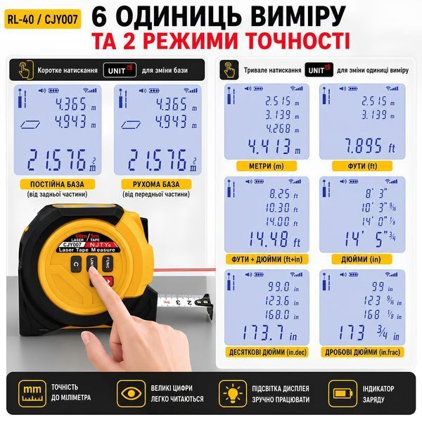 Лазерна рулетка Smartus RL-40 3в1, 40 м, 5 м 17748 фото