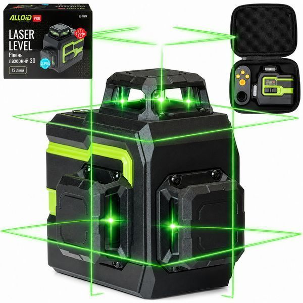 Лазерний рівень Alloid Pro LL-3397K / 12 ліній 3D / Нівелір зелений, акумулятор 4000 mAh LL-3397K фото