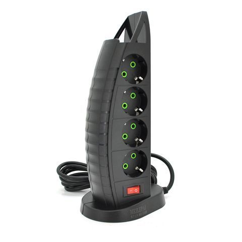 Мережевий фільтр F14, 8 розеток EU+3 USB+Type-C, кнопка включення з індикатором, 2 м, 3х0,75мм, 2500W, Black, Box YT31677 фото
